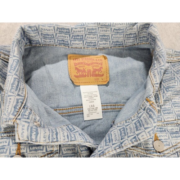 Levi Strauss Youth Blue Denim Logo Button Jacket Girls Sz 12-13 Yrs Womens Small - Picture 7 of 13